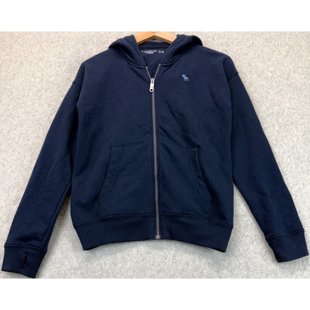Abercrombie & Fitch Kids Essential Fleece Full-Zip Hoodie Navy Relaxed-Fit 11/12